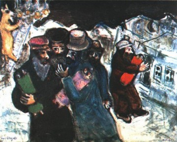 contemporain Tableau Peinture - Retour de la Synagogue contemporain Marc Chagall